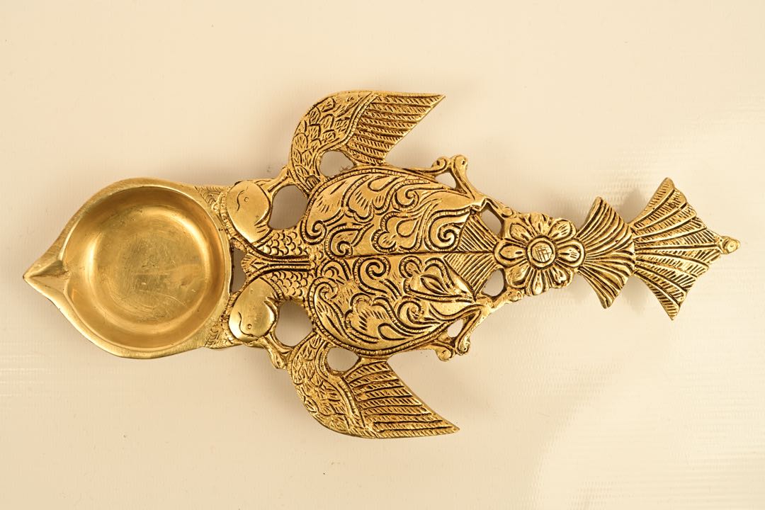 Twin Peacock Hand Crafted Diya / Gandaberunda Diya
