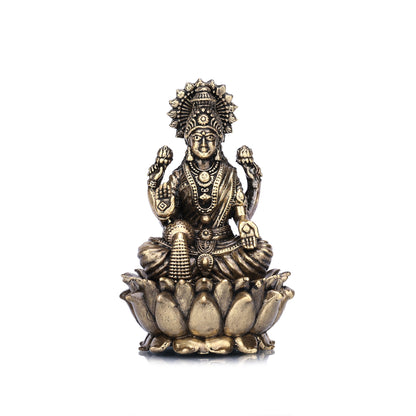Goddess Dhanalakshmi on Lotus Brass Idol