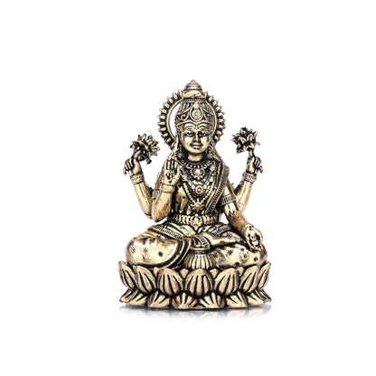 Goddess Lakshmi on Lotus Brass Idol - 3 Inch