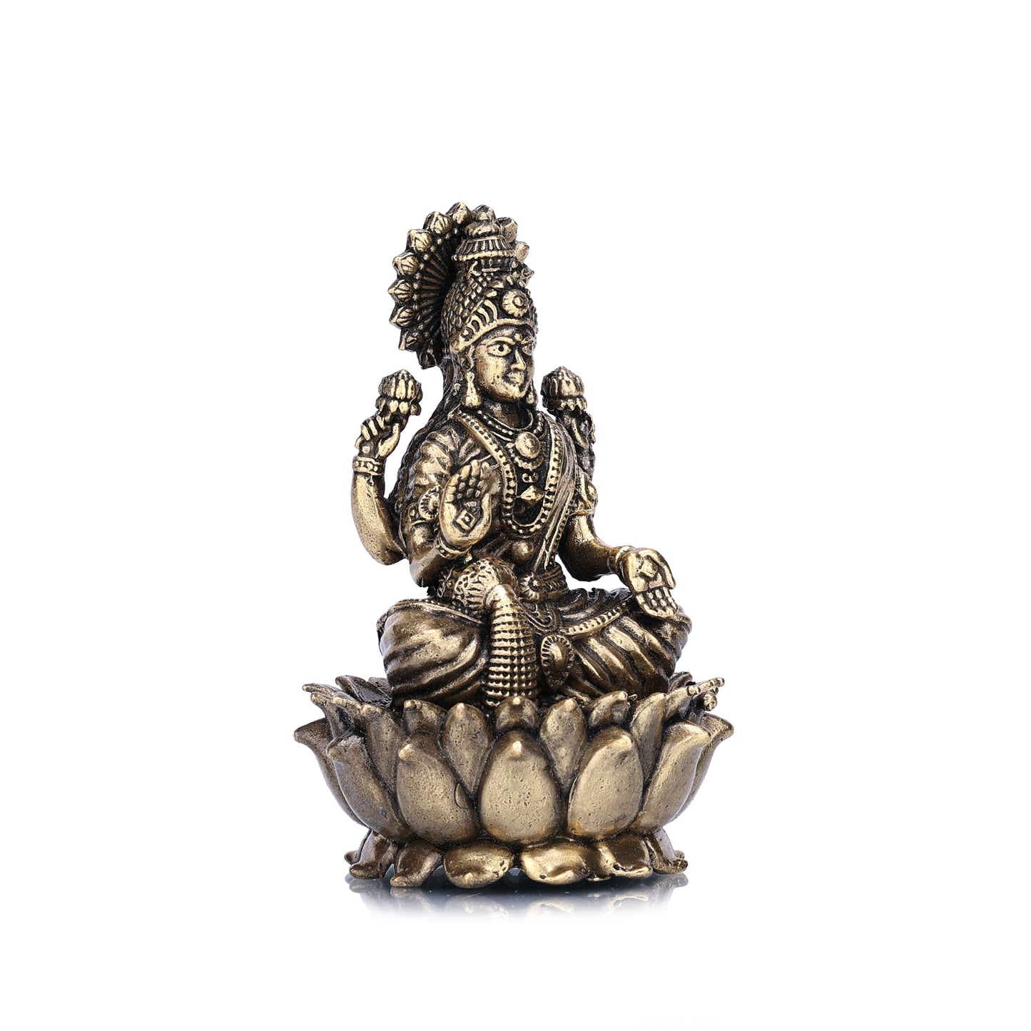 goddess dhanalakshmi on lotus brass idol