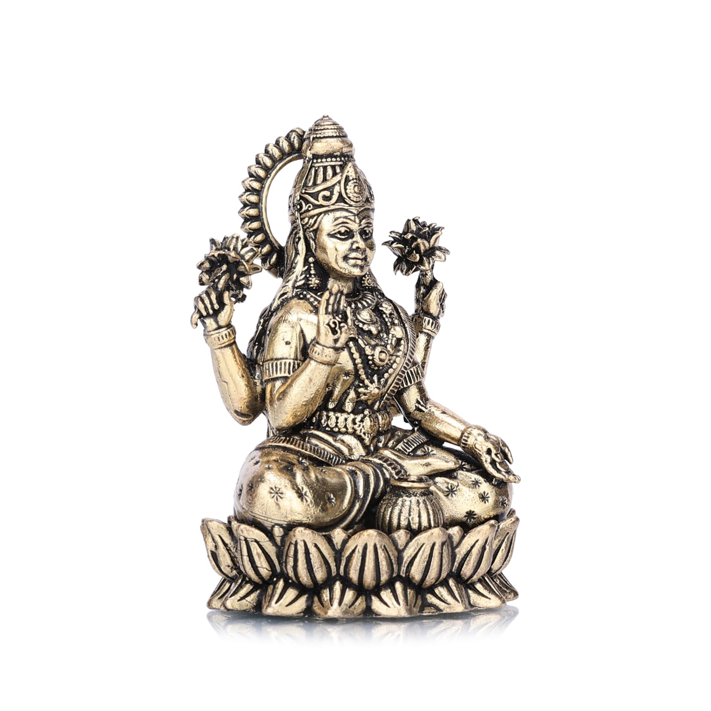 goddess lakshmi on lotus brass idol - 3 inch
