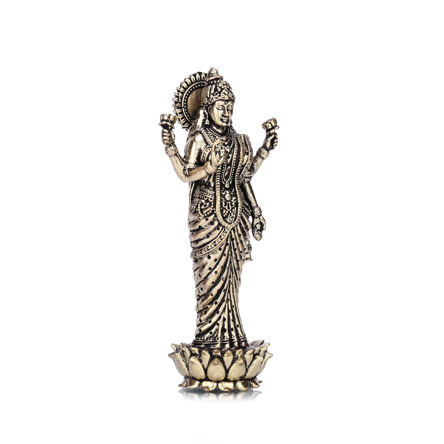 goddess lakshmi standing on lotus brass idol