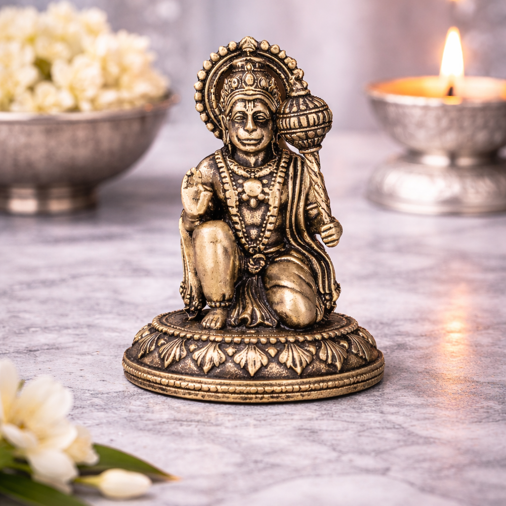 lord hanuman sitting brass statue