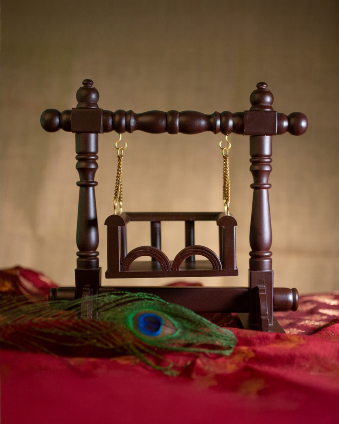 wooden jhoola red brown matt