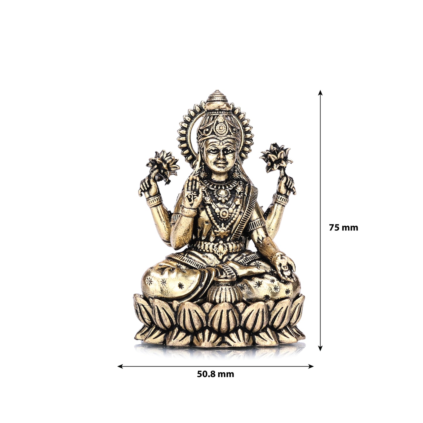 goddess lakshmi on lotus brass idol - 3 inch
