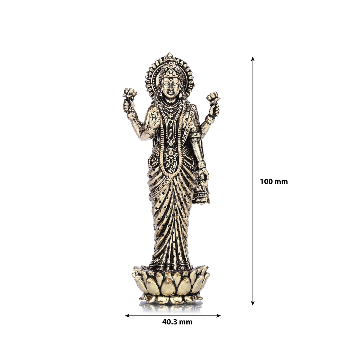 goddess lakshmi standing on lotus brass idol