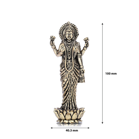 Goddess Lakshmi Standing on Lotus Brass Idol