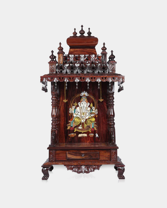 Chetana Rosewood Temple with Ganesha Inlayed with Tray