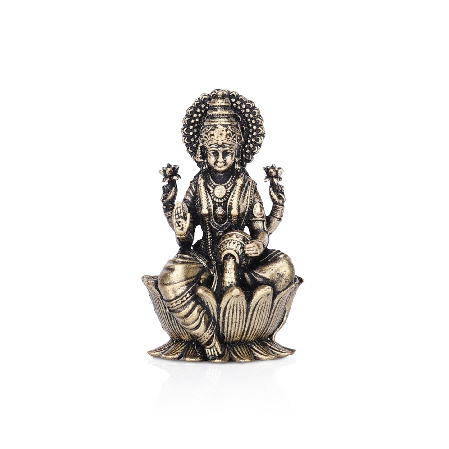 goddess dhanalakshmi on lotus brass idol (small)