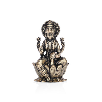 Goddess Dhanalakshmi On Lotus Brass Idol (Small)