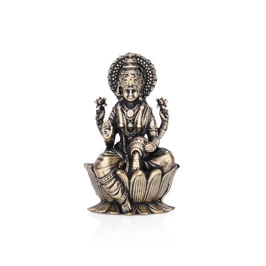 Goddess Dhanalakshmi On Lotus Brass Idol (Small)