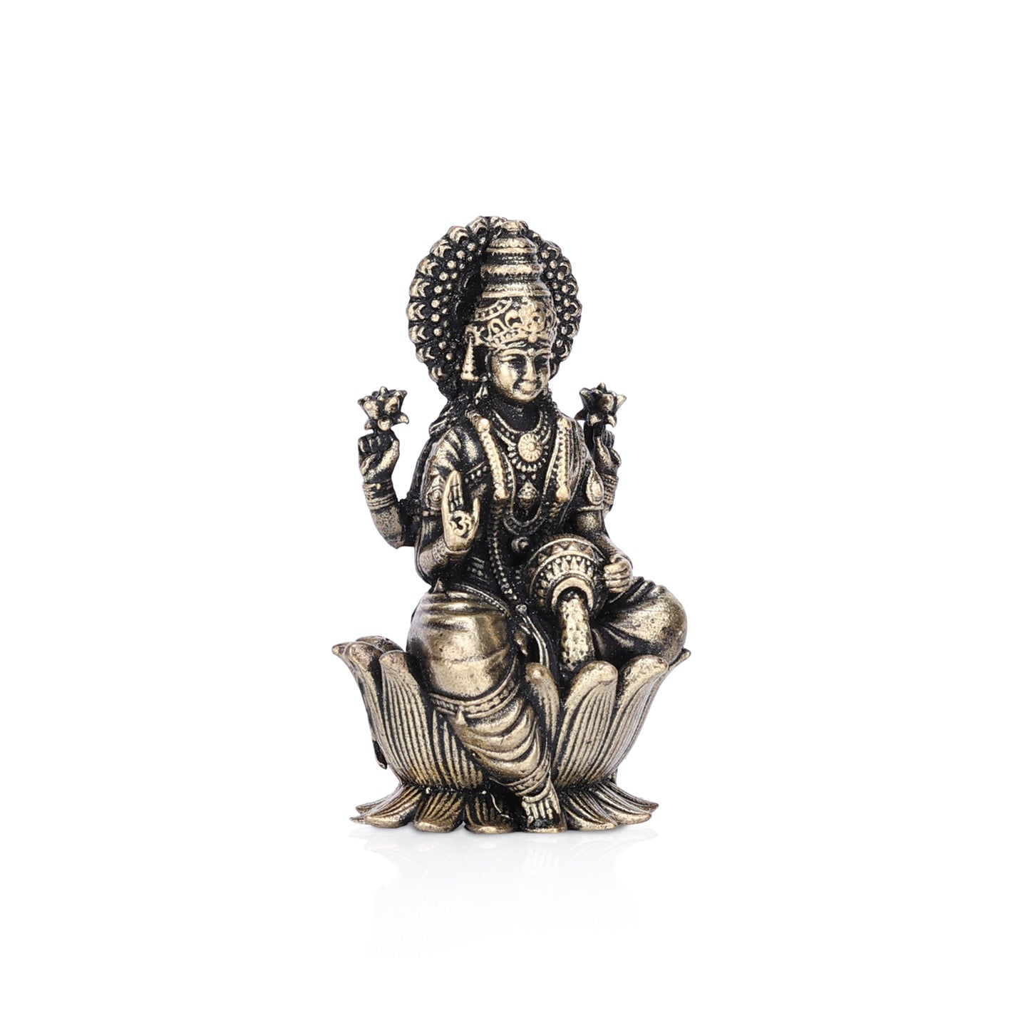 goddess dhanalakshmi on lotus brass idol (small)