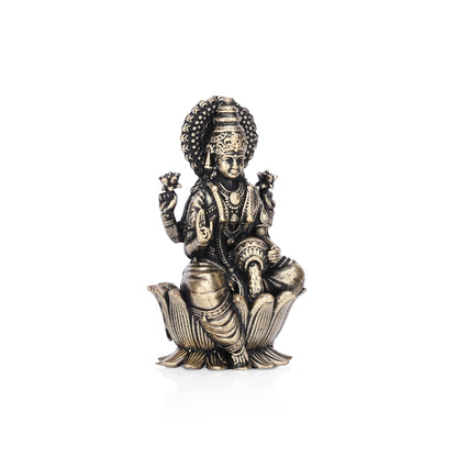 Goddess Dhanalakshmi On Lotus Brass Idol (Small)