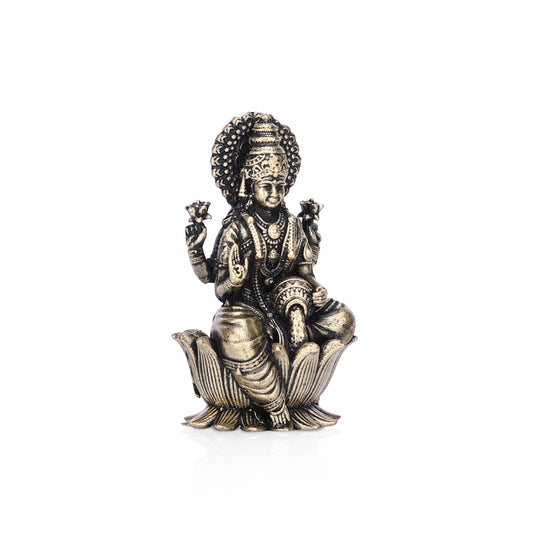 Goddess Dhanalakshmi On Lotus Brass Idol (Small)