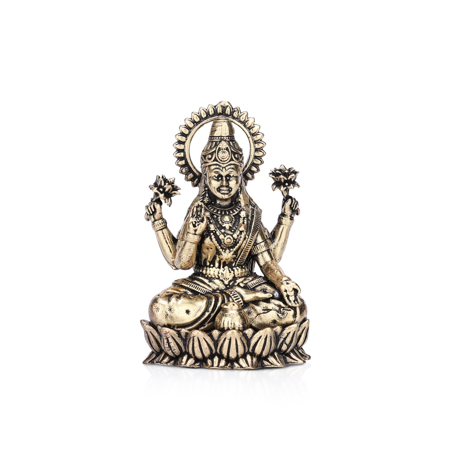 goddess lakshmi on lotus brass idol - 2.5"