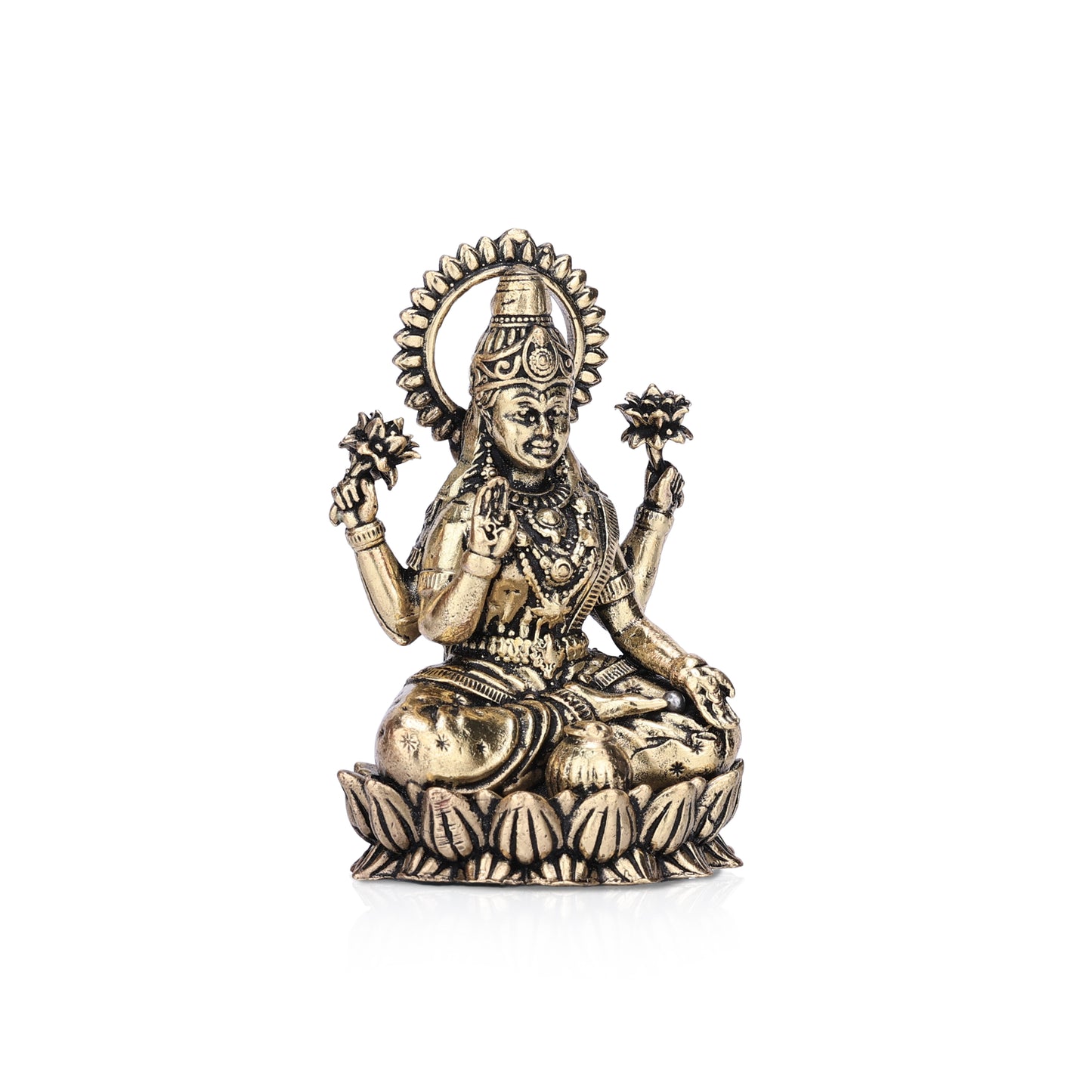 goddess lakshmi on lotus brass idol - 2.5"