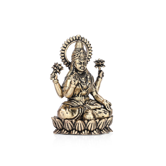 Goddess Lakshmi on Lotus Brass Idol - 2.5"