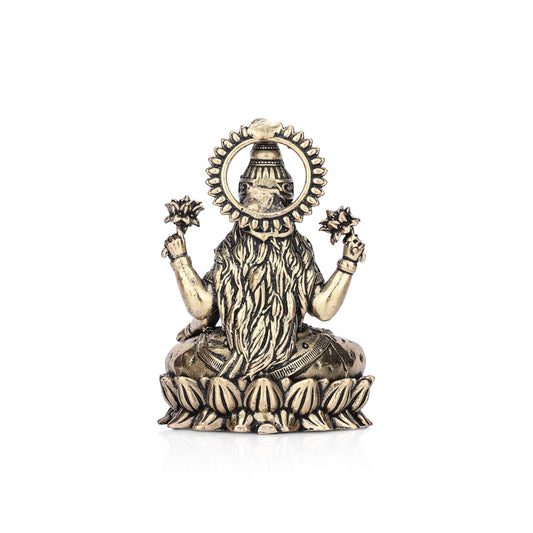 Goddess Lakshmi on Lotus Brass Idol - 2.5"