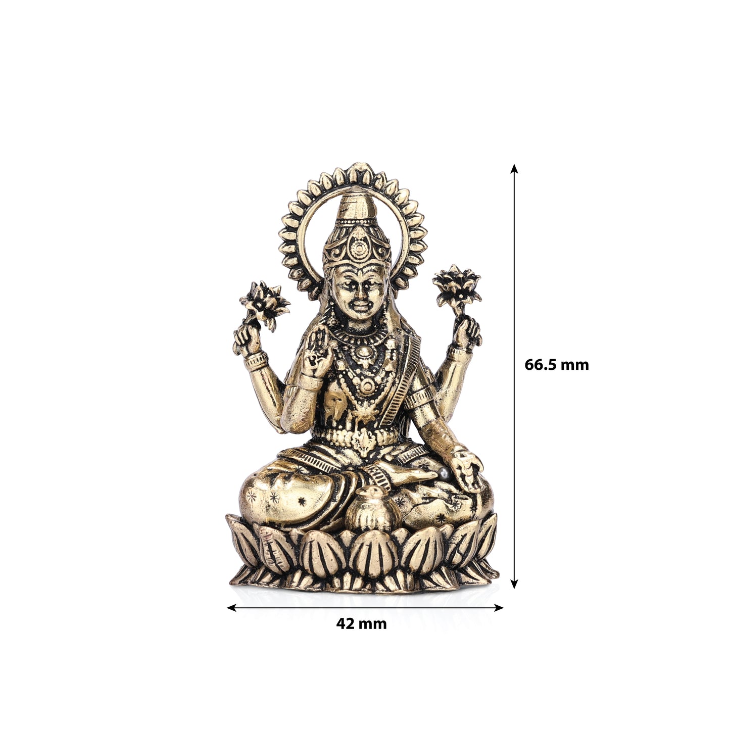 goddess lakshmi on lotus brass idol - 2.5"