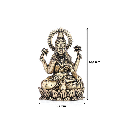 Goddess Lakshmi on Lotus Brass Idol - 2.5"