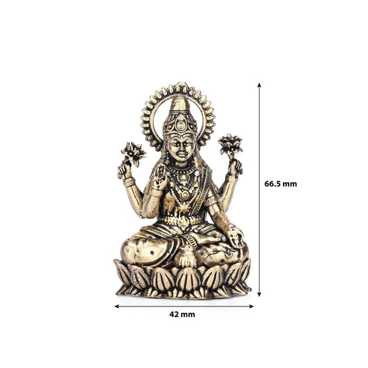 Goddess Lakshmi on Lotus Brass Idol - 2.5"