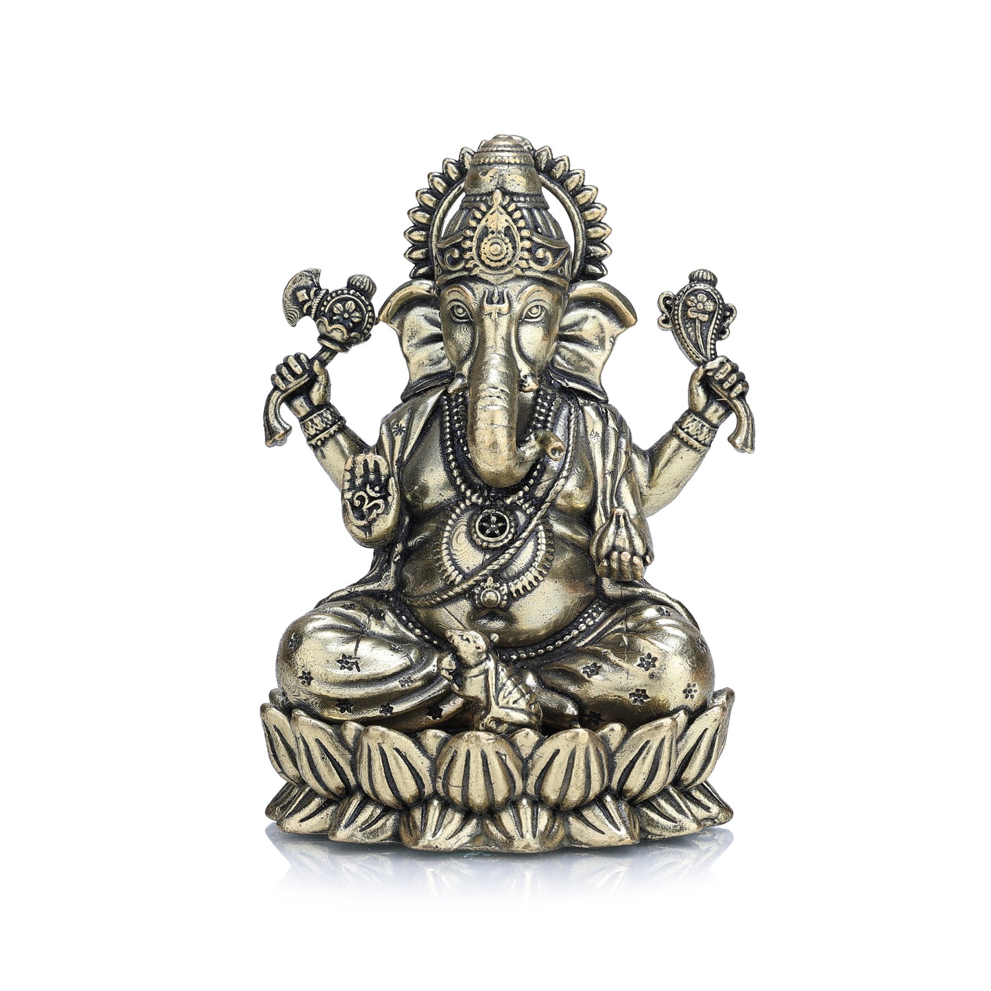 lord ganapati on lotus with modak brass idol