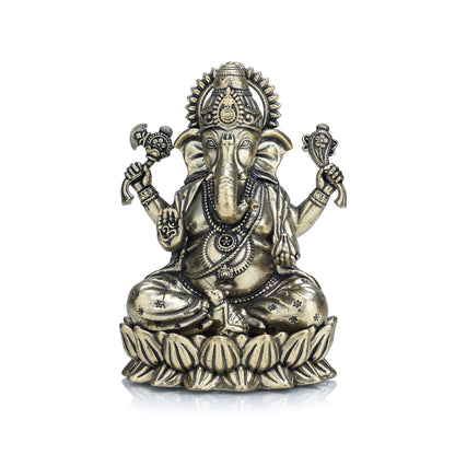 Lord Ganapati on Lotus with Modak Brass Idol