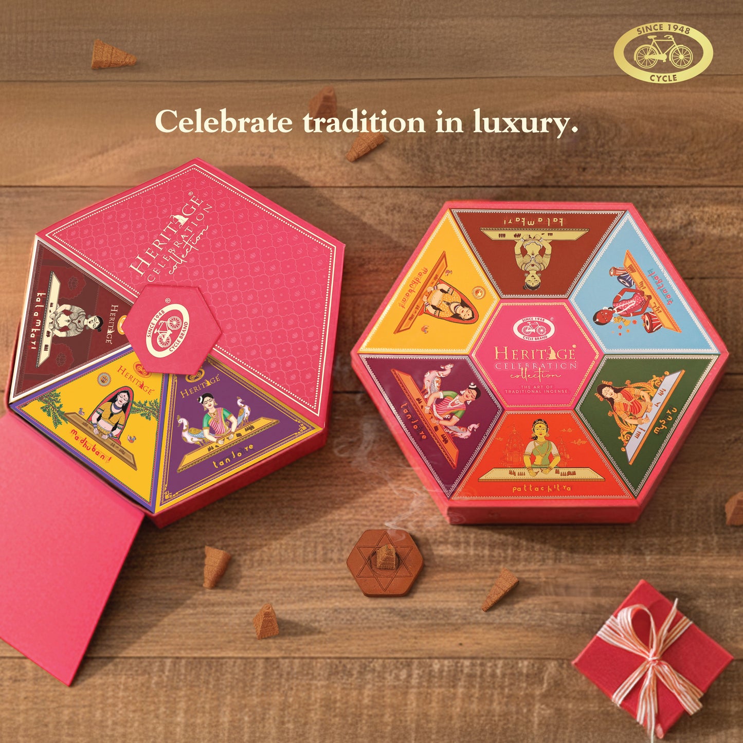 heritage celebration collection – signature temple incense cones inspired by 6 indian heritage art forms (72 cones + free holder)