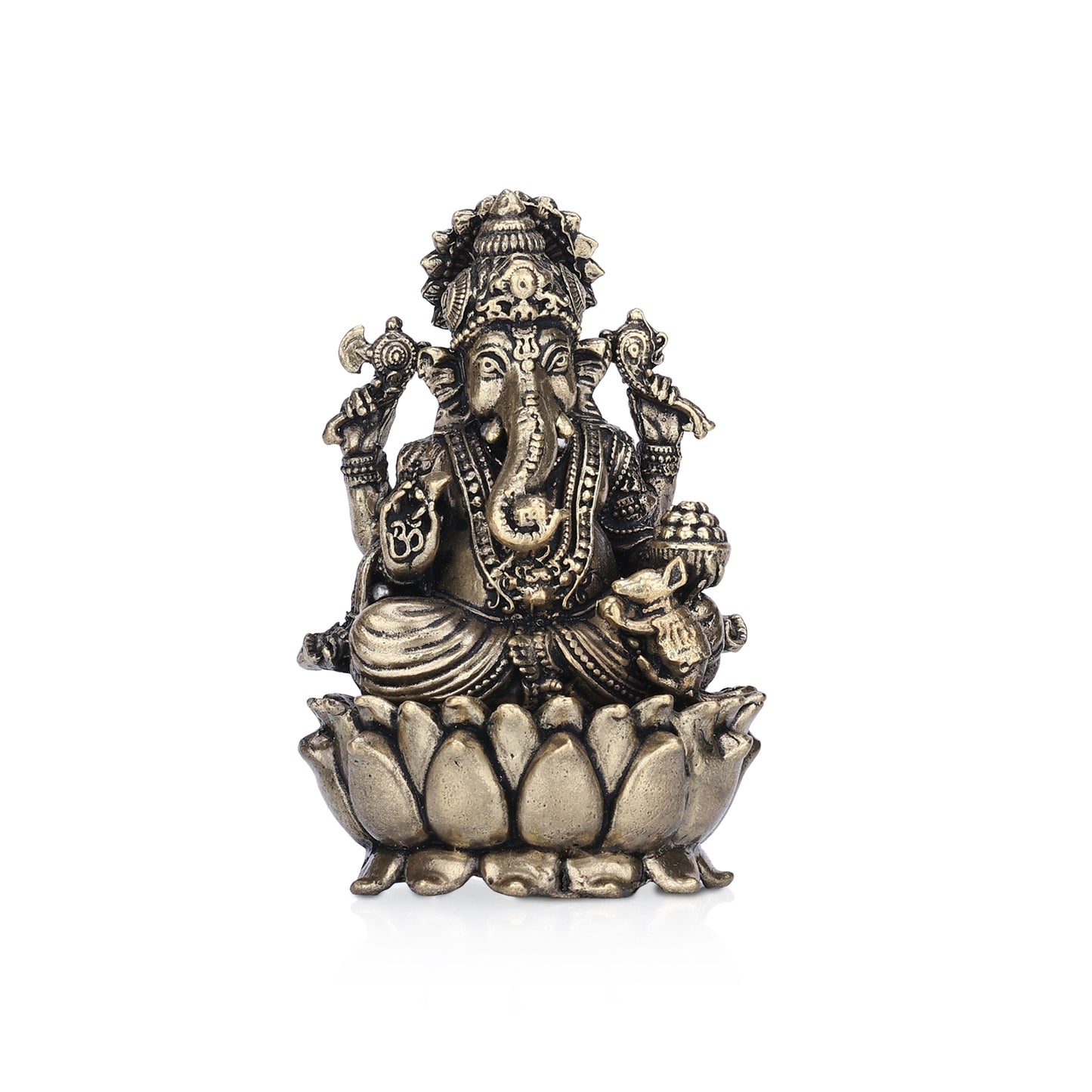 lord ganapati on lotus with laddu brass idol