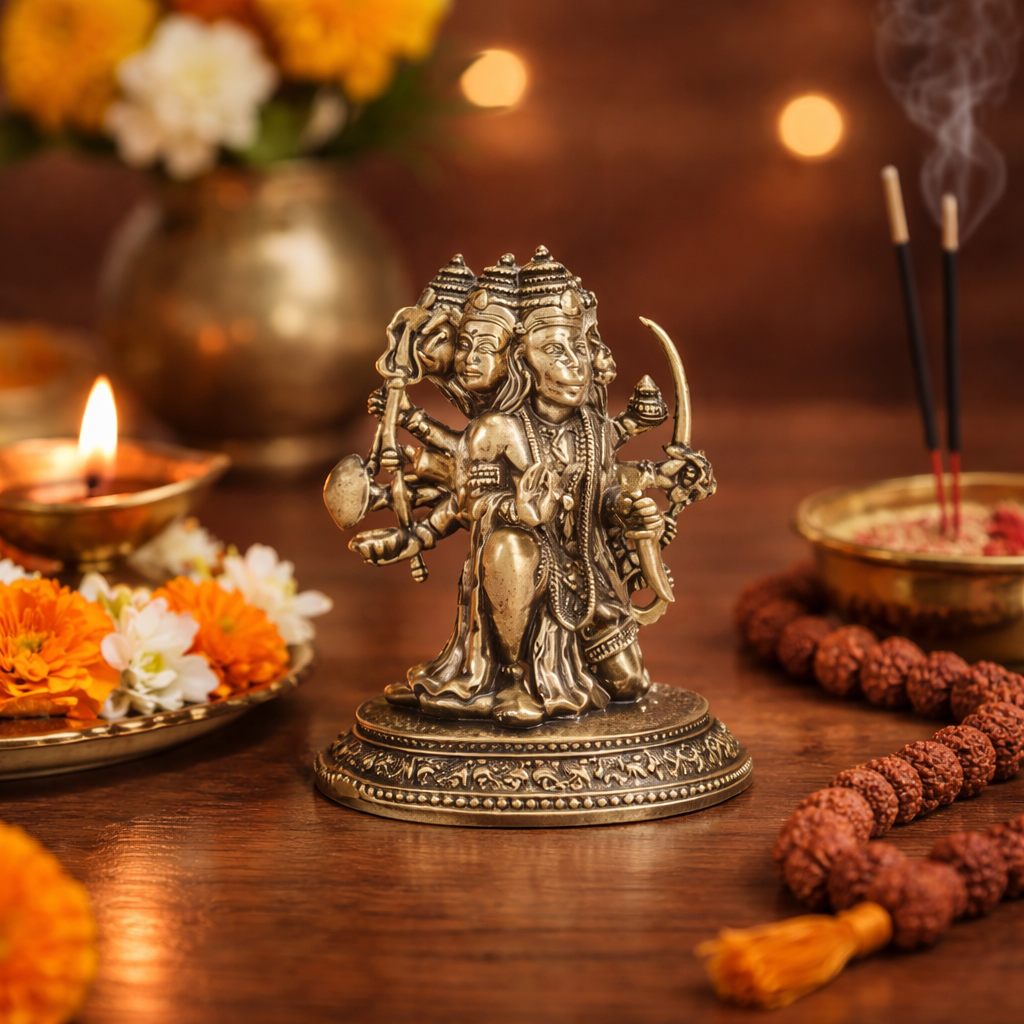 sri panchamukhi anjaneya brass idol
