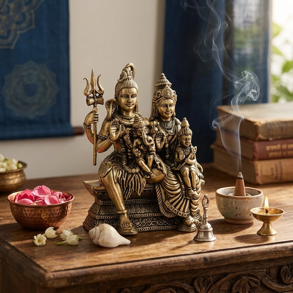 shiva and parvati parivar brass idol